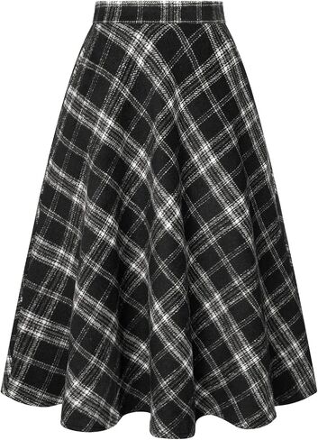 Belle Poque Women Plaid Skirt مع جيوب MIDI طول مرنة عالية الخصر خطي تنانير عمل عتيقة لمكتب عارضة in Kuwait