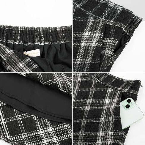 Belle Poque Women Plaid Skirt مع جيوب MIDI طول مرنة عالية الخصر خطي تنانير عمل عتيقة لمكتب عارضة in Kuwait