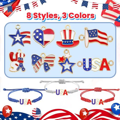 24 PCS 4 يوليو أساور أبيض وأزرق للنساء للنساء ، أساور الصداقة الأمريكية القابلة للتعديل من أجل يوم الاستقلال in Kuwait