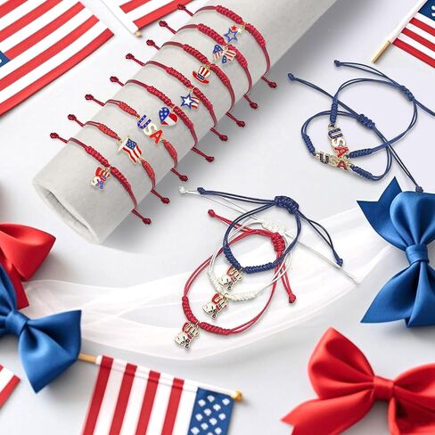24 PCS 4 يوليو أساور أبيض وأزرق للنساء للنساء ، أساور الصداقة الأمريكية القابلة للتعديل من أجل يوم الاستقلال in Kuwait