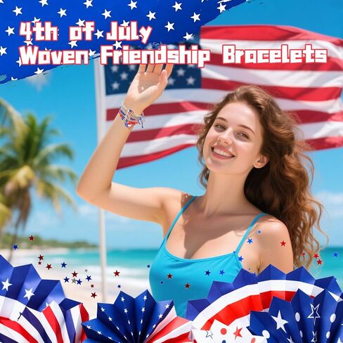 24 PCS 4 يوليو أساور أبيض وأزرق للنساء للنساء ، أساور الصداقة الأمريكية القابلة للتعديل من أجل يوم الاستقلال in Kuwait