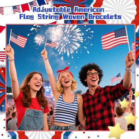 24 PCS 4 يوليو أساور أبيض وأزرق للنساء للنساء ، أساور الصداقة الأمريكية القابلة للتعديل من أجل يوم الاستقلال in Kuwait