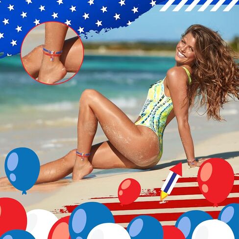 24 PCS 4 يوليو أساور أبيض وأزرق للنساء للنساء ، أساور الصداقة الأمريكية القابلة للتعديل من أجل يوم الاستقلال in Kuwait