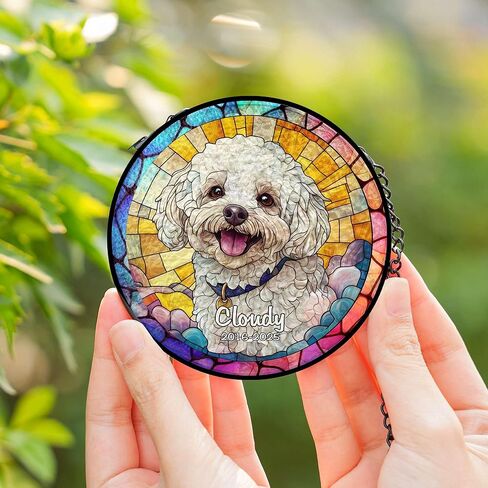 صورة مخصصة للحيوانات الأليفة الزجاج الملون Suncatcher - زخرفة مخصصة للكلاب التذكارية ، هدية ذكرى فقدان الحيوانات الأليفة ، شنقا نافذة ، تذكار الفجيعة ، ديكور المنزل in Kuwait