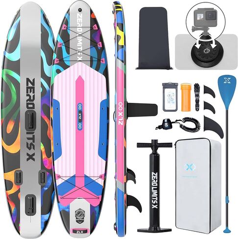 ZLX 10'6" x 33" Inflatable Stand Up Paddle Board SUP Board for All Skill Levels Youth & Adults Wide Stable Non-Slip Deck, Adjustable Paddle, Leash and Carry Bag in Kuwait