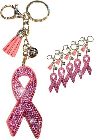 Popfizzy Breast Cancer Keychain, Bling Breast Cancer Gifts for Woman, Pink Ribbon Breast Cancer Awareness Accessories in Saudi Arabia