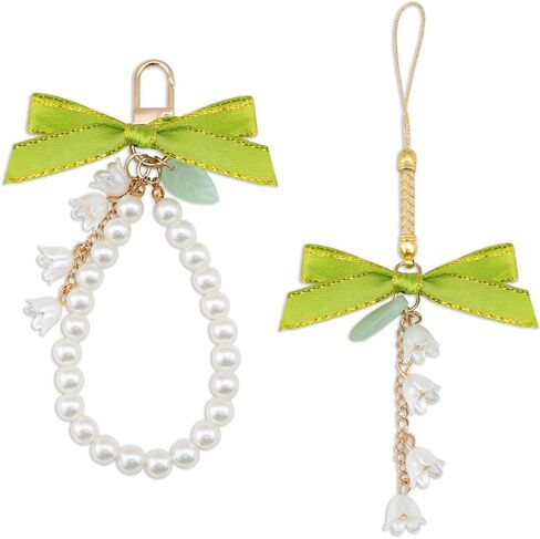 Flower Keychain Wristlet Cute Keychains For Car Keys 2 Pcs Pearl Key Chains For Women Green in Saudi Arabia