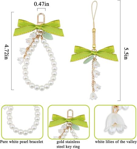 Flower Keychain Wristlet Cute Keychains For Car Keys 2 Pcs Pearl Key Chains For Women Green in Saudi Arabia