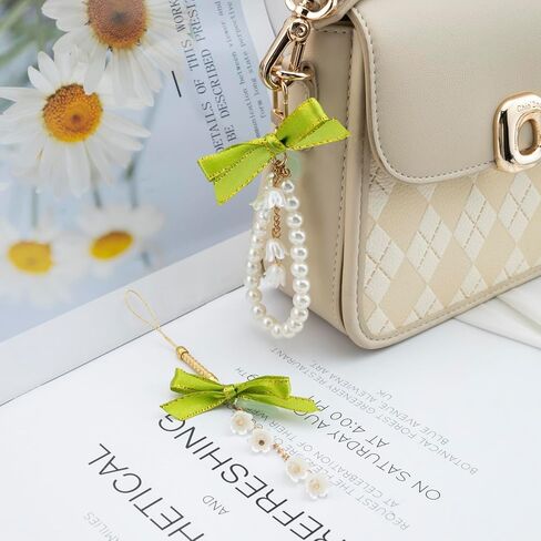 Flower Keychain Wristlet Cute Keychains For Car Keys 2 Pcs Pearl Key Chains For Women Green in Saudi Arabia