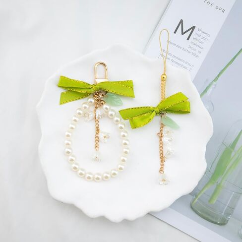 Flower Keychain Wristlet Cute Keychains For Car Keys 2 Pcs Pearl Key Chains For Women Green in Saudi Arabia