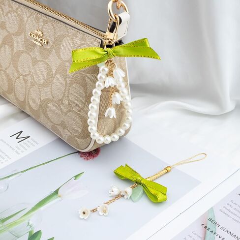 Flower Keychain Wristlet Cute Keychains For Car Keys 2 Pcs Pearl Key Chains For Women Green in Saudi Arabia