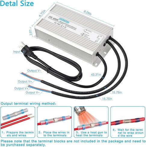 سائق LED 24V800W مزود طاقة مقاوم للماء 90-120 فولت إلى 24V33.3A AC إلى DC محول IP67 محول الجهد المنخفض مناسب للإضاءة LED الداخلية والخارجية وأي جهاز 24V DC in Kuwait
