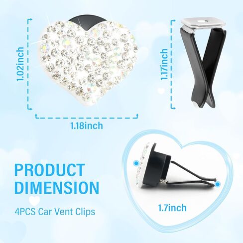 4pcs مقاطع تنفيس بلينغ مع حجر الراين ، مقاطع تنفيس هواء القلب لطيف للتزيين الداخلي ، ملحقات سيارة تنفيس الهواء اللامع كهدايا عيد ميلاد للنساء والبنات (الوردي) in Saudi Arabia