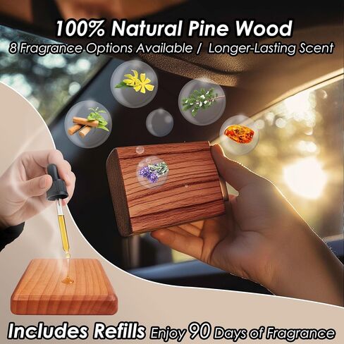 Gift Boxed Car Air Freshener – Long-Lasting Fragrance for 90+ Days – Wooden Car Diffuser – 8 Scents Available – Includes 1 Bottle of 5ML Essential Oil Refill – 0.17 FL OZ (Teak Scent) in Kuwait
