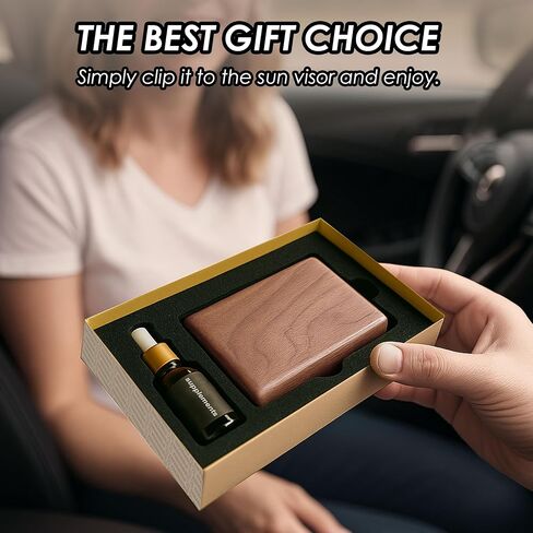 Gift Boxed Car Air Freshener – Long-Lasting Fragrance for 90+ Days – Wooden Car Diffuser – 8 Scents Available – Includes 1 Bottle of 5ML Essential Oil Refill – 0.17 FL OZ (Teak Scent) in Kuwait