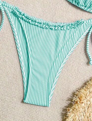 ZAFUL Women Ruffle Trim Triangle Bikini Sets Halter String 2 Piece Swimsuits High Cut Bathing Suits in Kuwait