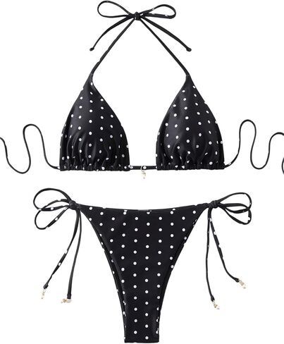 ZAFUL Women Ruffle Trim Triangle Bikini Sets Halter String 2 Piece Swimsuits High Cut Bathing Suits in Kuwait
