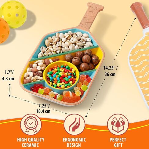 Pickleball Paddle Snack Tray - Cool Pickleball Serving Tray for Snacks - Paddle-Shaped Serving Tray with Compartments - Unique Divided Snack Tray for Pickleball Fans - Ceramic Kitchen Snack Holder in Saudi Arabia