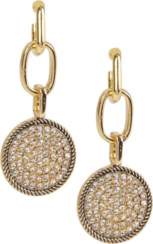 Modern Gold Crystal Drop Earrings for Women with Pavé Disc and Oval Link Design – Lightweight Statement Dangle Earrings – Trendy Fashion Jewelry Gift Idea, Gold or Silver in Kuwait