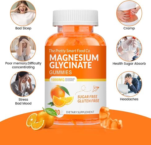 غليسينات المغنيسيوم غليسينات 1000mg - 90 ct | مكملات البوتاسيوم المغنيسيوم للاسترخاء ، وتخفيف الإجهاد ، مع فيتامين D ، B6 ، CoQ10 لدعم المزاج والكهف - البرتقاليين in Kuwait
