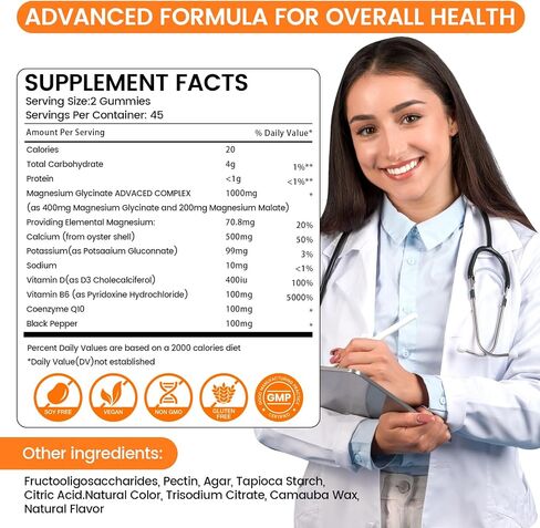 غليسينات المغنيسيوم غليسينات 1000mg - 90 ct | مكملات البوتاسيوم المغنيسيوم للاسترخاء ، وتخفيف الإجهاد ، مع فيتامين D ، B6 ، CoQ10 لدعم المزاج والكهف - البرتقاليين in Kuwait