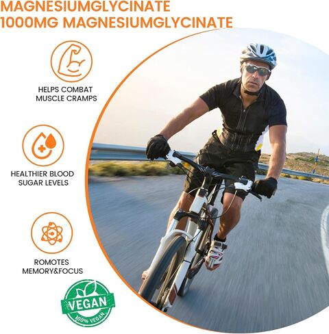 غليسينات المغنيسيوم غليسينات 1000mg - 90 ct | مكملات البوتاسيوم المغنيسيوم للاسترخاء ، وتخفيف الإجهاد ، مع فيتامين D ، B6 ، CoQ10 لدعم المزاج والكهف - البرتقاليين in Kuwait