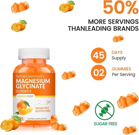 غليسينات المغنيسيوم غليسينات 1000mg - 90 ct | مكملات البوتاسيوم المغنيسيوم للاسترخاء ، وتخفيف الإجهاد ، مع فيتامين D ، B6 ، CoQ10 لدعم المزاج والكهف - البرتقاليين in Kuwait