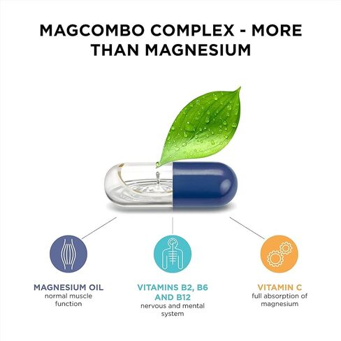 MAGCOMBO - المغنيسيوم النقي المركّز ، صيغة زيت خاصة مع أقصى قدر من الامتصاص للتشنجات في الساق ، عضلات متوترة ، نوم ، مخصب بالفيتامينات в2 ، в6 ، в12 و с ، كبسولة واحدة فقط يوميًا. (حزمة 1) in Kuwait