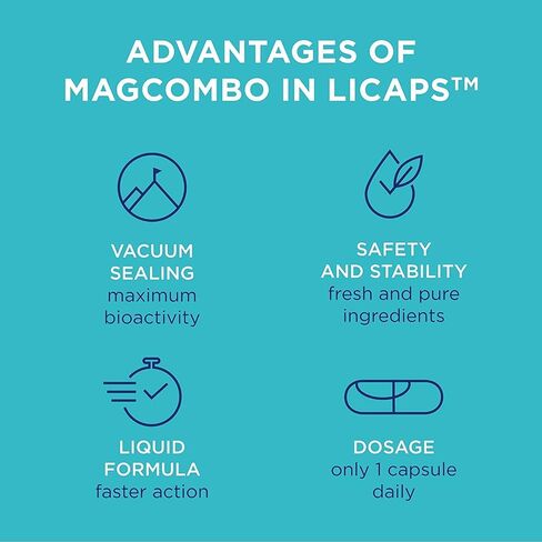 MAGCOMBO - المغنيسيوم النقي المركّز ، صيغة زيت خاصة مع أقصى قدر من الامتصاص للتشنجات في الساق ، عضلات متوترة ، نوم ، مخصب بالفيتامينات в2 ، в6 ، в12 و с ، كبسولة واحدة فقط يوميًا. (حزمة 1) in Kuwait