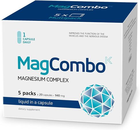 MagCombo - Concentrated Pure Magnesium, Special Oil Formula with Maximum Absorption for Leg Cramps, Tensed Muscles, Sleep, enriched with Vitamins В2, В6, В12 and С, only 1 Capsule Daily. (Pack of 1) in Saudi Arabia