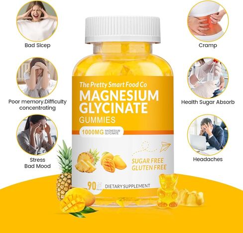 غليسينات المغنيسيوم غليسينات 1000mg - 90 ct | مكملات البوتاسيوم المغنيسيوم للاسترخاء ، وتخفيف الإجهاد ، مع فيتامين D ، B6 ، CoQ10 لدعم المزاج والكهف - البرتقاليين in Kuwait