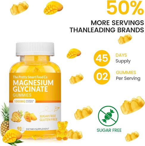 غليسينات المغنيسيوم غليسينات 1000mg - 90 ct | مكملات البوتاسيوم المغنيسيوم للاسترخاء ، وتخفيف الإجهاد ، مع فيتامين D ، B6 ، CoQ10 لدعم المزاج والكهف - البرتقاليين in Kuwait