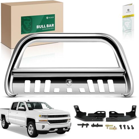 YHTAUTO 3" Bull Bar Push Bar with Skid Plate Light Mount Fit Chevy Models, Silverado 1500 2019-2025, Silverado 1500 LTD 2022, S/S 304 Brush Guard for Truck Front Bumper Off Road Accessories in Saudi Arabia