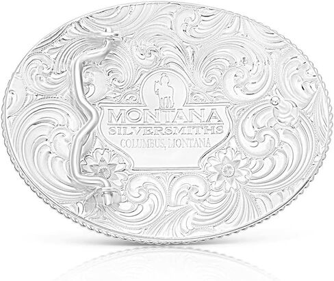 Montana Silversmiths Rosebud Legacy Galloping Horse Rope Trim Oval Western Belt Buckle in Saudi Arabia