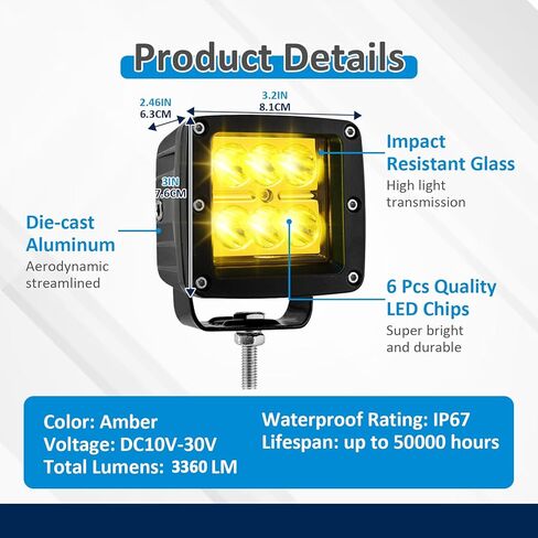 Wsays 2PCS LED Amber Light Pods & Ditch Hood Hinge LED Pod Mount Bracket w/Wiring Kit Compatible with Ford F150 Raptor 2017-2023 Fit F-150 in Saudi Arabia