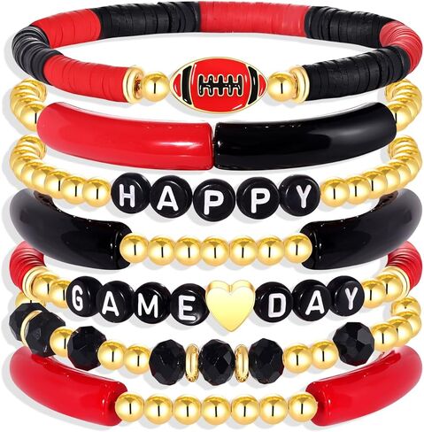 Football Bracelet for Women Beaded Heishi HAPPY GAME DAY Stretch Bracelet Sports Football Charm Bracelet Game Day Accessories Outfit Football Mom Jewelry Gifts in Saudi Arabia