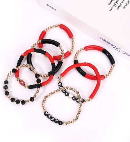 Football Bracelet for Women Beaded Heishi HAPPY GAME DAY Stretch Bracelet Sports Football Charm Bracelet Game Day Accessories Outfit Football Mom Jewelry Gifts in Saudi Arabia