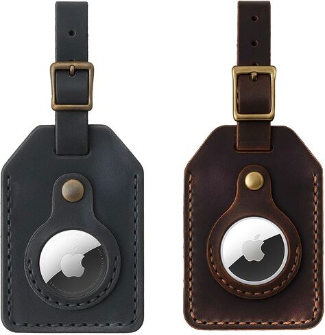 2-Pack Genuine Leather Airtag luggage tag holder airtags for suitcases – Brown & Grey Set with Premium Finish for Practical and Elegant Travel Gear in Saudi Arabia