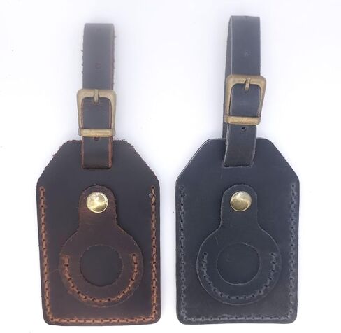 2-Pack Genuine Leather Airtag luggage tag holder airtags for suitcases – Brown & Grey Set with Premium Finish for Practical and Elegant Travel Gear in Saudi Arabia