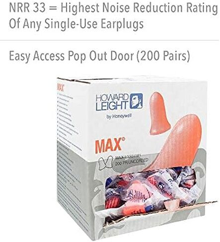 Howard Leight by Honeywell Max-1 NR33 Foam Plugs Box ، 200 زوج (Orange) (إصدار جديد) in Saudi Arabia