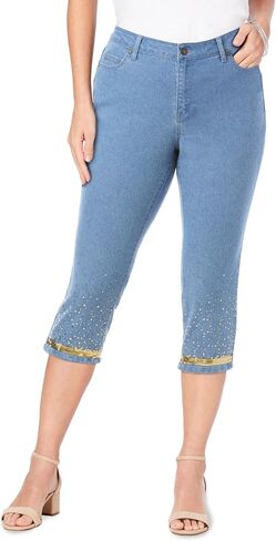 Roaman's Women's Plus Size Sequin Trim Straight Leg Capri Jean in Saudi Arabia