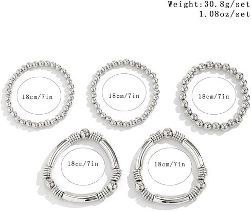 7Pcs Gold Beaded Bracelets Set for Women Stretch Bracelet Bead Ball Stackable Chunky Bracelet Jewelry Trendy and Dainty Bracelet Set in Kuwait