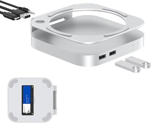 MAC MINI M4 Dock ، حامل الألومنيوم ومركز MAC MINI M4 و M4 Pro 2024 مع M.2 NVME SSD العلبة ، 4K 60Hz HDMI ، 2x USB-A 10GBPS ، قراء بطاقة SD/TF ، USB 2.0 بيانات (Silver) │Accorsories in Kuwait