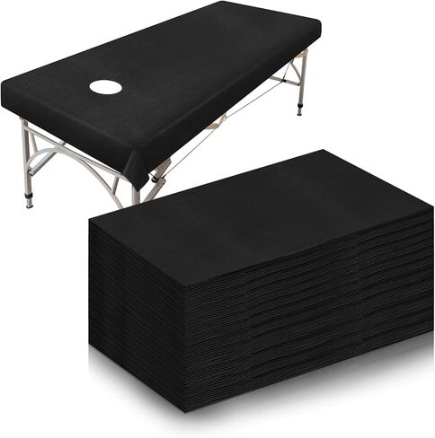 Kinlop 100 Pieces 31.5 x 71 Inch Disposable Bed Sheets Waterproof Massage Table Sheets Black Tattoo Drape Sheets Fabric Non-Woven Bed Cover for Travel Spa Hotel Salon in Saudi Arabia