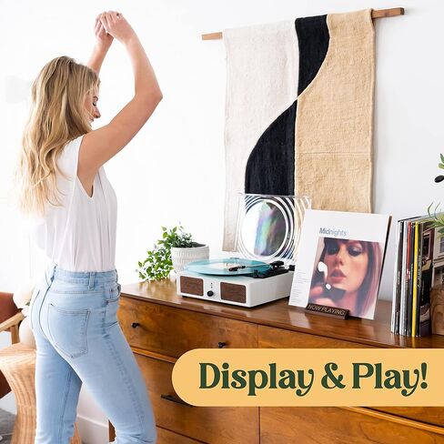 Now Playing Vinyl Record Stand - White Gold Wooden Vinyl Record Holder for Albums & Record Decor, Now Spinning Record Stand for Turntables & Accessories Gifts For Vinyl Record Lovers! in Saudi Arabia