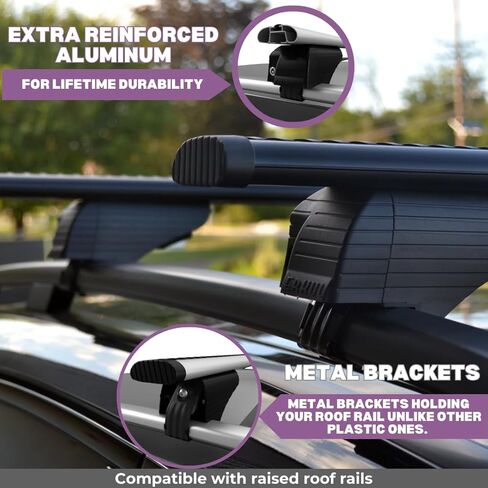 ERKUL Roof Rack Cross Bars for Nissan Armada 2008-2015 | Aluminum Crossbars with Anti Theft Lock for Rooftop | Compatible with Raised Rails - Silver in Saudi Arabia
