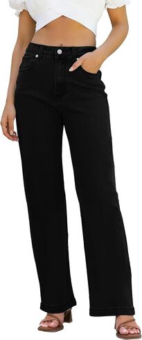 Womens Jeans High Waisted Straight Leg Loose Stretchy Lightweight Tummy Control Trendy Jeans for Women 2025 Black in Saudi Arabia