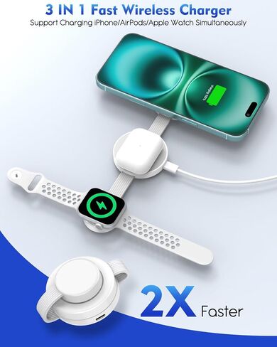 Magnetic Wireless 3 in 1 Magsafe Charging Station لشاحن Apple Magsafe ، iPhone 16 محطة شحنة لاسلكية ، لوحة شحن قابلة للطي لـ iPhone 16 15 14 13 Pro/Pro Max ، Apple Watch ، Airpods Pro in Kuwait