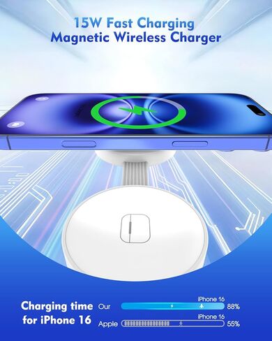 Magnetic Wireless 3 in 1 Magsafe Charging Station لشاحن Apple Magsafe ، iPhone 16 محطة شحنة لاسلكية ، لوحة شحن قابلة للطي لـ iPhone 16 15 14 13 Pro/Pro Max ، Apple Watch ، Airpods Pro in Kuwait
