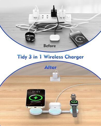 Magnetic Wireless 3 in 1 Magsafe Charging Station لشاحن Apple Magsafe ، iPhone 16 محطة شحنة لاسلكية ، لوحة شحن قابلة للطي لـ iPhone 16 15 14 13 Pro/Pro Max ، Apple Watch ، Airpods Pro in Kuwait